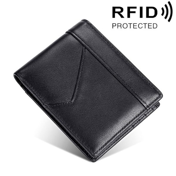 Stitching Leather Men Wallet RFID Anti-Theft Wallet (Black)