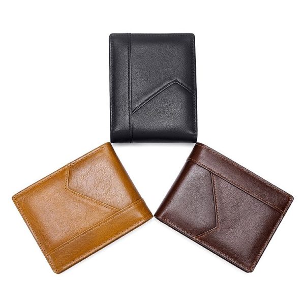 Stitching Leather Men Wallet RFID Anti-Theft Wallet (Black) - Image 2