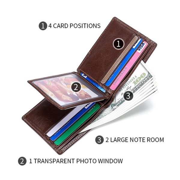 Stitching Leather Men Wallet RFID Anti-Theft Wallet (Black) - Image 4