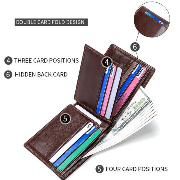 Stitching Leather Men Wallet RFID Anti-Theft Wallet (Black) - Image 5