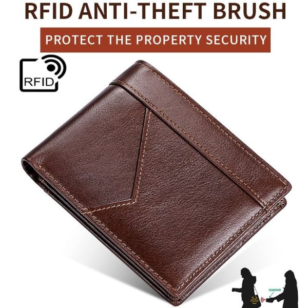 Stitching Leather Men Wallet RFID Anti-Theft Wallet (Black) - Image 6