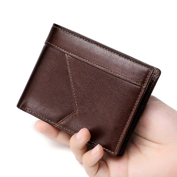 Stitching Leather Men Wallet RFID Anti-Theft Wallet (Black) - Image 7