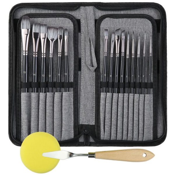 17 in 1 Acrylic Paint Brush Multi-Purpose Nylon Wool Watercolor Paint Brush Art Painting Material Qith Canvas Painting Bag (Black) - Image 2