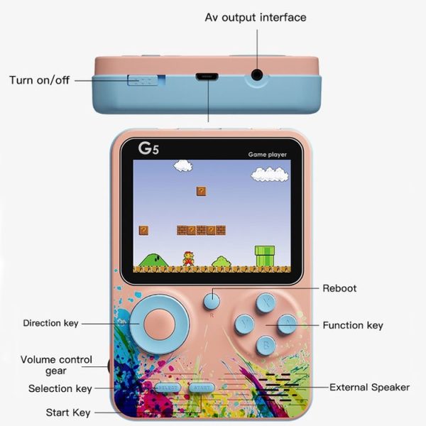 G5 Retro Children Macaron Handheld Game Console Color Screen Built-In 500 Games, Style: Single (Gray) - Image 4