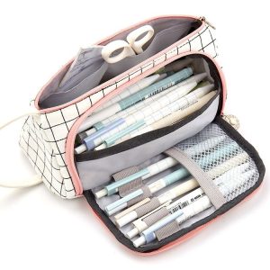 Angoo Large Capacity Pencil Case Cute Canvas Stationery Bag, Color: Black White In The Palm