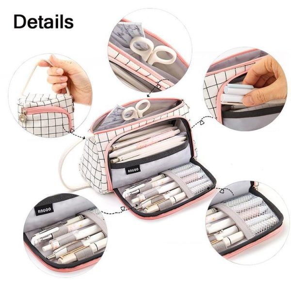 Angoo Large Capacity Pencil Case Cute Canvas Stationery Bag, Color: Black White In The Palm - Image 3
