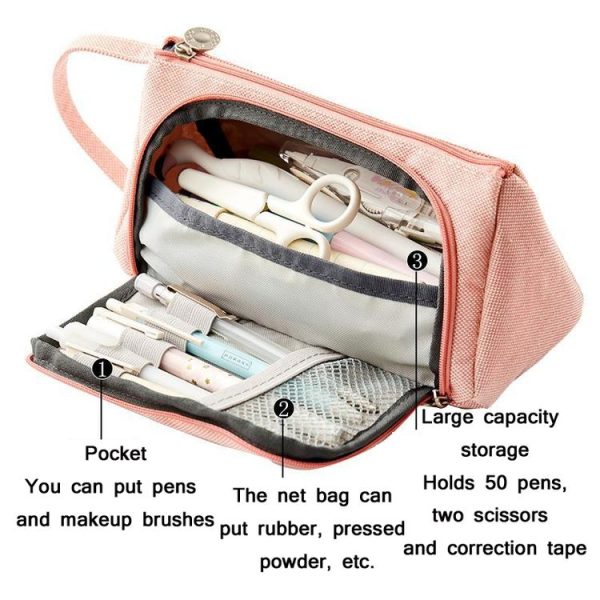 Angoo Large Capacity Pencil Case Cute Canvas Stationery Bag, Color: Black White In The Palm - Image 4