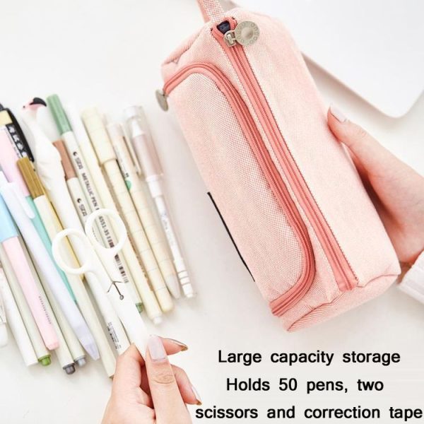 Angoo Large Capacity Pencil Case Cute Canvas Stationery Bag, Color: Black White In The Palm - Image 5