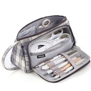 Angoo Large Capacity Pencil Case Cute Canvas Stationery Bag, Color: Ink