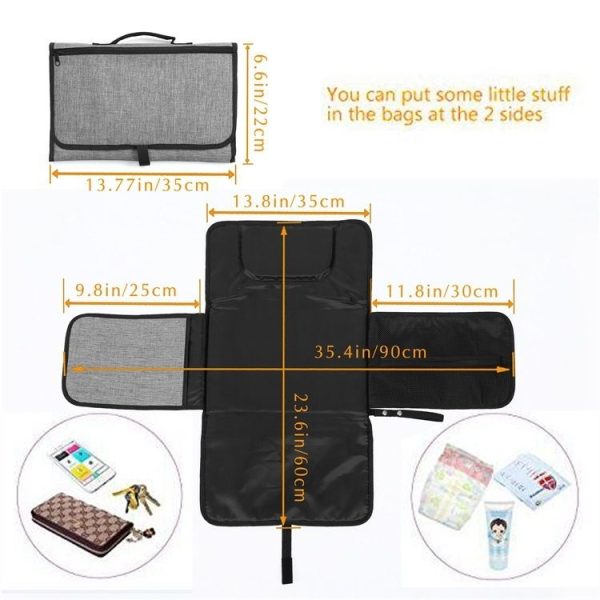Portable Baby Changing Mat Multifunctional Baby Changing Table Waterproof Bag (Green Thin Waves) - Image 3