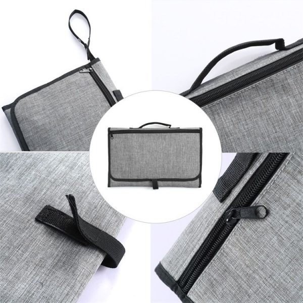Portable Baby Changing Mat Multifunctional Baby Changing Table Waterproof Bag (Green Thin Waves) - Image 5
