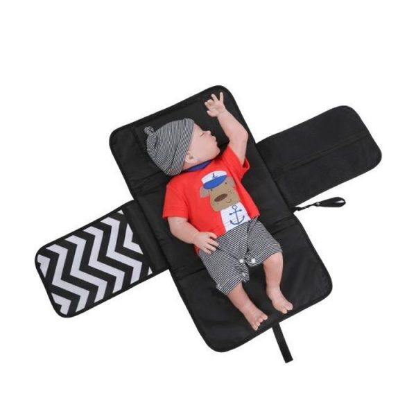 Portable Baby Changing Mat Multifunctional Baby Changing Table Waterproof Bag (Green Thin Waves) - Image 6