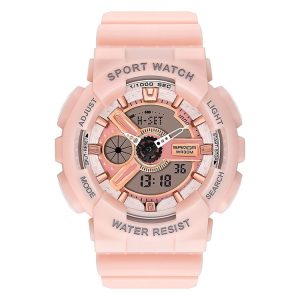 SANDA Outdoor Leisure Waterproof Multifunctional Luminous Electronic Watch (Sakurami Pink Woman)