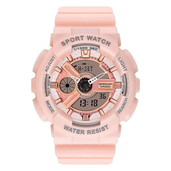 SANDA Outdoor Leisure Waterproof Multifunctional Luminous Electronic Watch (Sakurami Pink Woman)