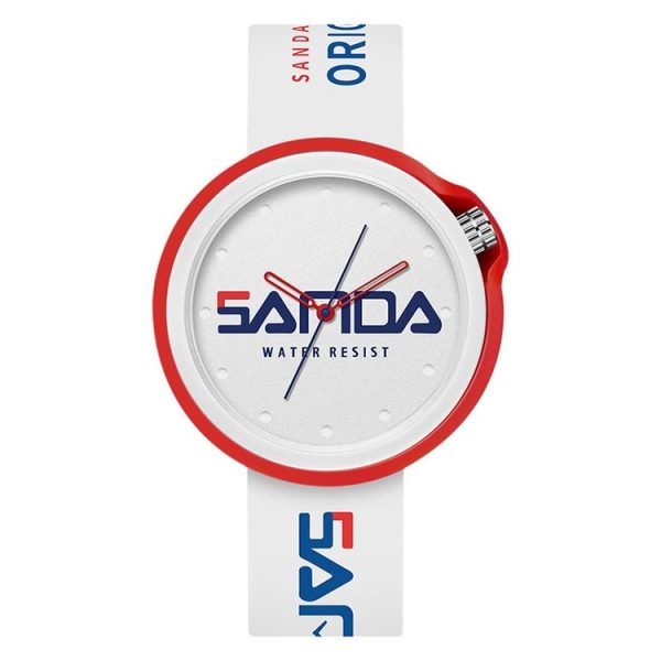 SANDA 3200 Silicone Belt Quartz Sports Watch For Men And Women (White Red)
