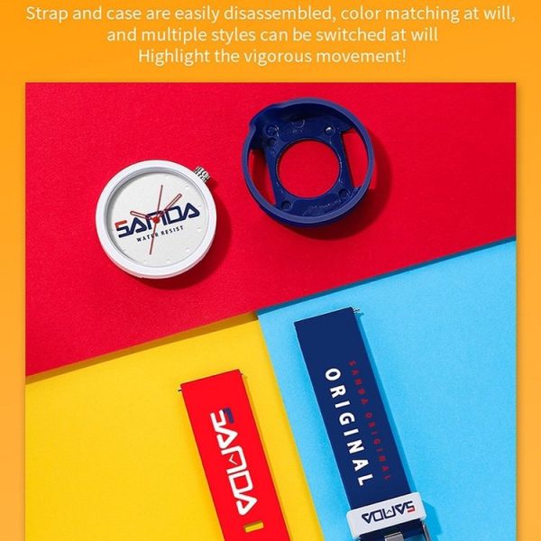 SANDA 3200 Silicone Belt Quartz Sports Watch For Men And Women (White Red) - Image 3