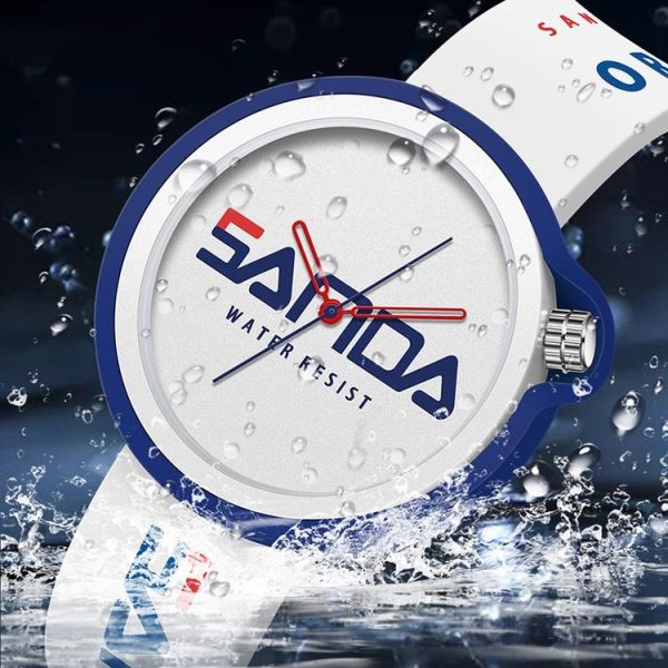SANDA 3200 Silicone Belt Quartz Sports Watch For Men And Women (White Red) - Image 5