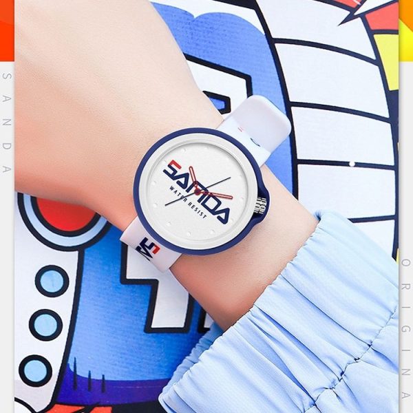 SANDA 3200 Silicone Belt Quartz Sports Watch For Men And Women (White Red) - Image 6