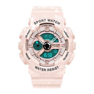 SANDA Three-Pin Luminous Outdoor Waterproof Multifunctional Couple Electronic Watch (Women Line Cherry Pink)