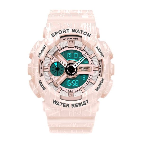 SANDA Three-Pin Luminous Outdoor Waterproof Multifunctional Couple Electronic Watch (Women Line Cherry Pink)