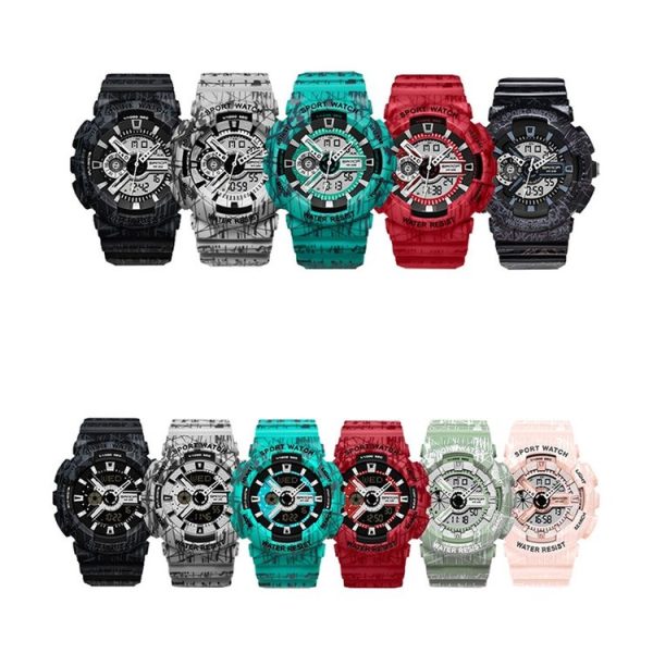 SANDA Three-Pin Luminous Outdoor Waterproof Multifunctional Couple Electronic Watch (Women Line Cherry Pink) - Image 2