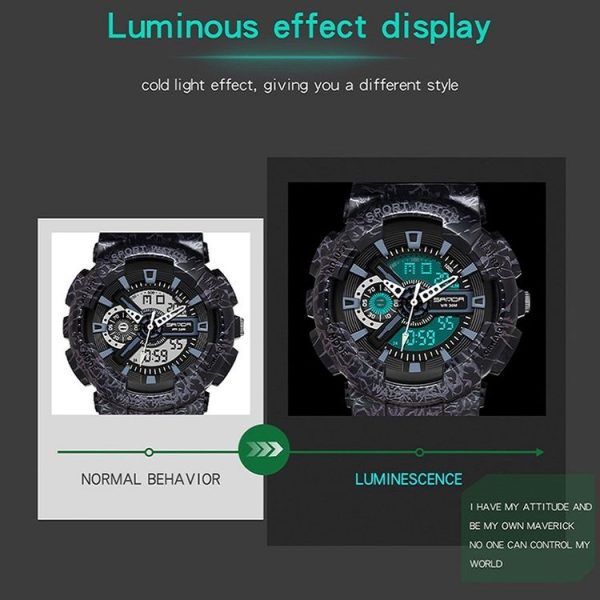 SANDA Three-Pin Luminous Outdoor Waterproof Multifunctional Couple Electronic Watch (Women Line Cherry Pink) - Image 4