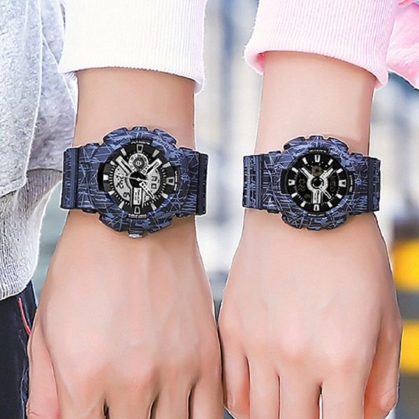 SANDA Three-Pin Luminous Outdoor Waterproof Multifunctional Couple Electronic Watch (Women Line Cherry Pink) - Image 7