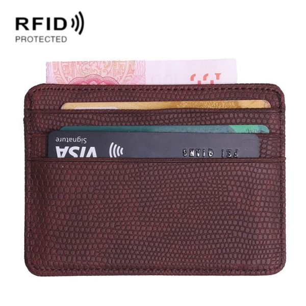 KT1002 RFID Function Lizard Pattern Bank Card Holder PU Business Card Case (Brown)