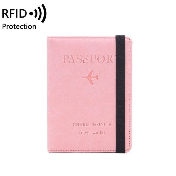 RFID Travel Passport Card Bag Elastic Band Protective Case (Pink)
