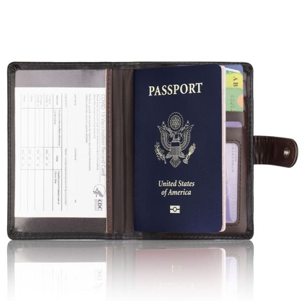 Covc1002 Bank Card Passport Card Holder With Buckle Clip PU Document Protection Card Holder (Brown) - Image 5