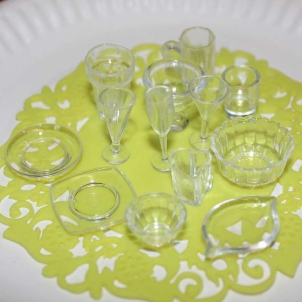 5 Sets Plastic Dishes Bowl Cutlery Set Dolls House Miniature Accessories 1: 12 Scale