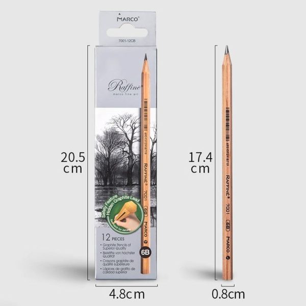 12pcs / Box Marco 7001 Sketch Pencil Children Original Wooden Word Learning Stationery Art Calligraphy Drawing Pencil, Lead hardness: 2B - Image 3