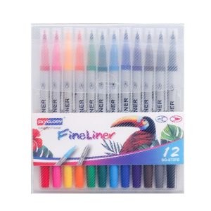 Skyglory Children Drawing Double-Headed Hook Line Pen Art Soft-Headed Watercolor Pen, Specification 12 Color Silver Pole