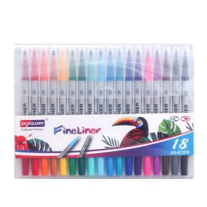 Skyglory Children Drawing Double-Headed Hook Line Pen Art Soft-Headed Watercolor Pen, Specification 18 Color Silver Pole