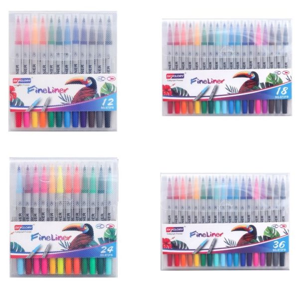 Skyglory Children Drawing Double-Headed Hook Line Pen Art Soft-Headed Watercolor Pen, Specification 18 Color Silver Pole - Image 2