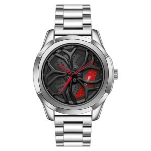 SANDA P1065 Wheel Series Casual Steel Band Quartz Watch For Men (Silver Red)