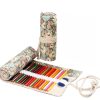 24 Holes Handmade Canvas Pen Curtain Large-Capacity Pencil Case For Boys And Girls Color Pencil Sketch Stationery Box (Clock)