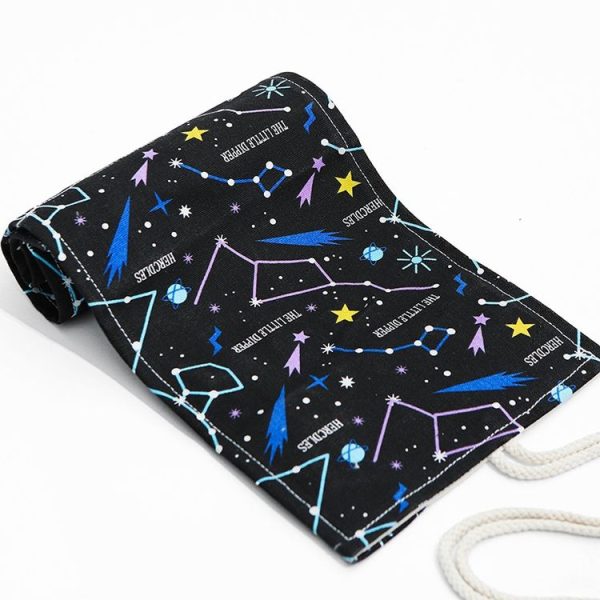 12 Holes Night Sky Sketch Color Pencil Bag Students Large-Capacity Canvas Pen Curtain Roll Pen Bag - Image 2