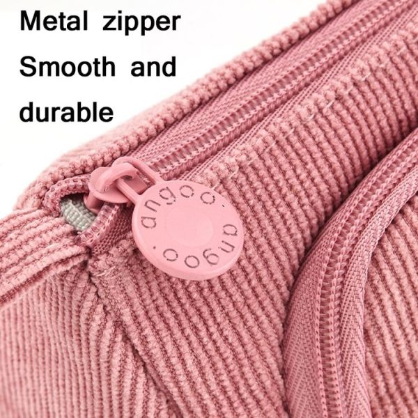 Angoo Student Large-Capacity Stationery Bag Portable Gift Cosmetic Bag (Bean Pink Corduroy) - Image 3