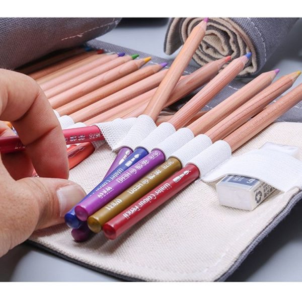 24 Holes Handmade Gray Canvula Pen Curtain Large Capacity Roller Pen Bag Color Lead Sketch Stationery Bag - Image 3