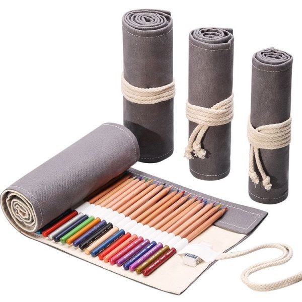 24 Holes Handmade Gray Canvula Pen Curtain Large Capacity Roller Pen Bag Color Lead Sketch Stationery Bag - Image 6