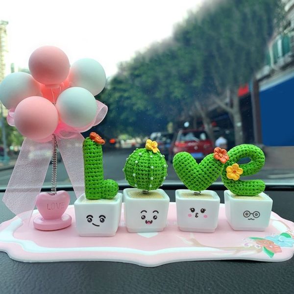 Small Fresh Cactus Ornaments Resin Plants Small Potted Car Ornaments (Heart Shape) - Image 7