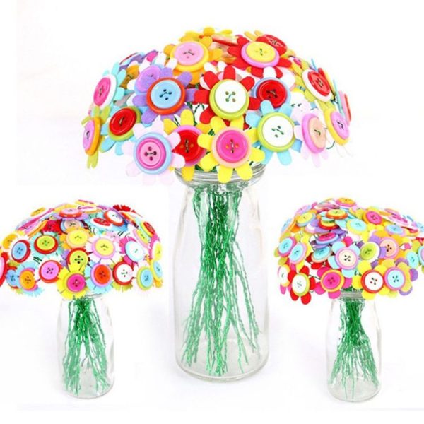 Creative Button Design Bouquet Kids DIY Handcraft Flower Toy Educational Toy