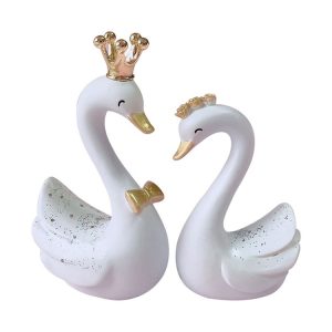 2pcs / Pair Swan Resin Car Decoration Birthday Cake Tanabata Valentine Day Decoration, Color Classification: Large White