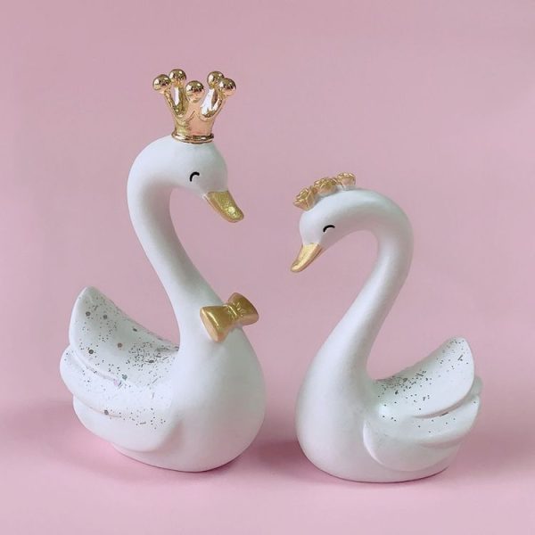 2pcs / Pair Swan Resin Car Decoration Birthday Cake Tanabata Valentine Day Decoration, Color Classification: Large White - Image 2