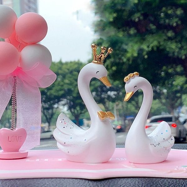 2pcs / Pair Swan Resin Car Decoration Birthday Cake Tanabata Valentine Day Decoration, Color Classification: Large White - Image 5