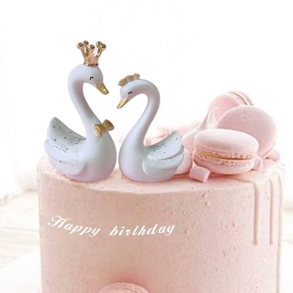 2pcs / Pair Swan Resin Car Decoration Birthday Cake Tanabata Valentine Day Decoration, Color Classification: Large White - Image 6