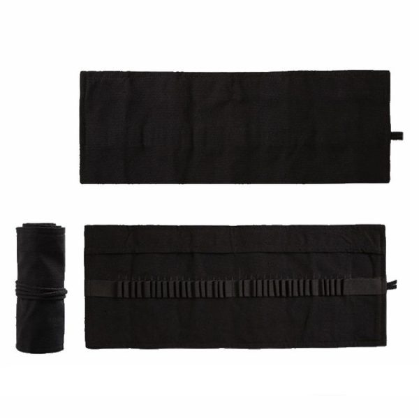 48 Holes Pure Black Handmade Canvas Roll Pen Bag Large Capacity Boy And Girl Sketch Color Pencil Curtain - Image 2