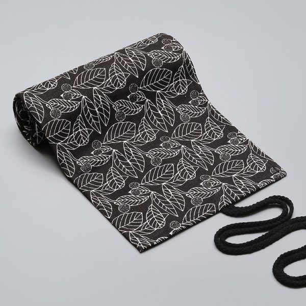 72 Holes Black Leaf Canvas Printing Pen Curtain Large Capacity Roll Pen Bag Sketch Color Lead Pen Bag - Image 3