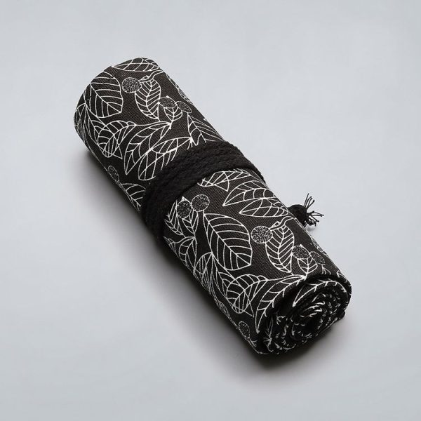 72 Holes Black Leaf Canvas Printing Pen Curtain Large Capacity Roll Pen Bag Sketch Color Lead Pen Bag - Image 4